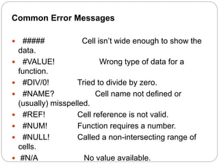 Errors in ms excel | PPTX