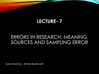 Understanding Errors in Research: Meaning, Sources, and Sampling Error ...