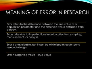 True Error Understanding Errors in Research: Meaning, Sources, and Sampling Error ...
