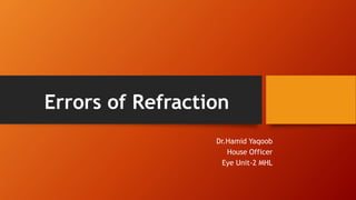 Errors of Refraction
Dr.Hamid Yaqoob
House Officer
Eye Unit-2 MHL
 