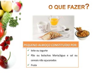 O QUE FAZER?PEQUENO-ALMOÇO CONSTITUÍDO POR:leite ou iogurte