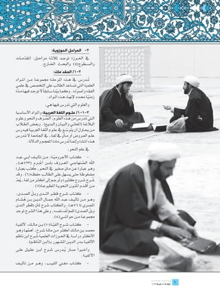 ‫2 	 المراحل الحوزوية:‬
                                               ‫-‬
‫يف احل��وزة توج��د ثالث��ة مراح��ل: املقدم��ات‬
     ‫ّ‬
                ‫والس��طوح(5) والبح��ث اخل��ارج.‬
                               ‫2-1/ المقدّمات:‬                 ‫	‬
‫ُ��درس يف ه��ذه املرحل��ة جمموع��ة م��ن امل��واد‬             ‫ت‬
‫العلمية اليت تس��اعد الطالب على التخصص يف علمي‬
‫الفق��ه وأصول��ه. وكم��ا بين��ا س��ابقاً ال توج��د فيه��ا م��دة‬
 ‫ّ‬                                  ‫ّ‬
                          ‫زمني��ة حم��دد إلنه��اء ه��ذه امل��واد.‬
                                                             ‫ّ‬
                         ‫والعلوم اليت تدرس فيها هي:‬
‫2-1-1/ علـوم اللغة العربية: واملواد األساس��ية‬
                                           ‫ـ‬
‫ال�تي ت��درس من ه��ذه العلوم: الص��رف والنحو وعلوم‬
                       ‫ّ‬
‫البالغ��ة (املعان��ي والبي��ان والبدي��ع). وبع��ض الط�لاب‬
‫م��ن حي��اول أن يتوس��ع يف عل��وم اللغ��ة العربي��ة في��درس‬
                                       ‫ّ‬
‫عل��م الع��روض أو م�تن يف لغ��ة، يف اجلامع��ة ال ت��درس‬
       ‫ه��ذه امل��ادة وإمن��ا ُدرس مادة املعج��م والداللة.‬
                                         ‫ت‬
                                          ‫يف علم النحو:‬
‫-	 كت��اب اآلجرومي��ة: م��ن تألي��ف أب��ي عب��د‬
                             ‫ّ‬
‫اهلل الصنهاج��ي املع��روف باب��ن آج��رم (327ه��ـ)،‬
                  ‫ُ‬                             ‫َّ‬
             ‫ُ‬
‫وه��و عب��ارة ع��ن م�تن صغ�ير يف النح��و، كت��ب بعب��ارة‬
‫مضغوط��ة حت��ى يس��هل عل��ى الطال��ب حفظ��ه(6). وقد‬
‫ش��رح ش��روح كث�يرة و ُرج��م إىل أكث��ر من لغ��ة، يعد‬
‫ُ ّ‬                             ‫ت‬                        ‫ُ‬
             ‫م��ن أق��دم املت��ون النحوي��ة املطبوع��ة(7).‬
           ‫ّ‬
‫-	 كت��اب ش��رح قط��ر الن��دى وب��ل الص��دى:‬
‫وه��و م��ن تألي��ف عب��د اهلل مج��ال الدي��ن ب��ن هش��ام‬
     ‫ُ‬
‫املصري (167هـ). والكتاب شرح ملنت (قطر الندى‬
                                    ‫ِّ‬
‫وبل الصدى) للمؤلف نفسه، وعلى هذا الشرح توجد‬          ‫ّ‬
                         ‫جمموع��ة م��ن حواش��ي(8).‬
‫-	 كت��اب ش��رح ألفي��ة(01) ب��ن مال��ك: أللفي��ة‬
                               ‫ّ‬
‫حمم��د ب��ن مال��ك أكث��ر م��ن مائ��ة ش��رح، أهمه��ا وه��و‬
           ‫ّ‬
‫األكث��ر دراس��ة يف احل��وزات العلمي��ة ش��رح ابن ناظم‬
          ‫األلفي��ة ب��در الدي��ن املش��هور بـ(اب��ن ال ّاظ��م).‬
                 ‫ن‬
                                      ‫ً‬
‫وأخ�يرا ص��ار ي��درس ش��رح اب��ن عقي��ل عل��ى‬
                              ‫ُ‬
                                        ‫األلفي��ة.‬
‫كت��اب مغ�ني اللبي��ب: وه��و م��ن تألي��ف‬                 ‫-	‬

                                                                    ‫	‬
                                                                    ‫6‬
 