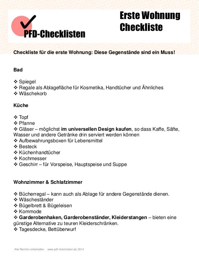 Erste Wohnung Checkliste Kosten Erste Wohnung Checkliste Kosten