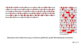 glyphe
Blocksatz ohne Silbentrennung: es können gefährlich große Wortabstände entstehen
 