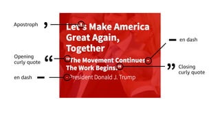 ’
“ ”
Apostroph
Opening 
curly quote
Closing 
curly quote
–en dash
–en dash
 