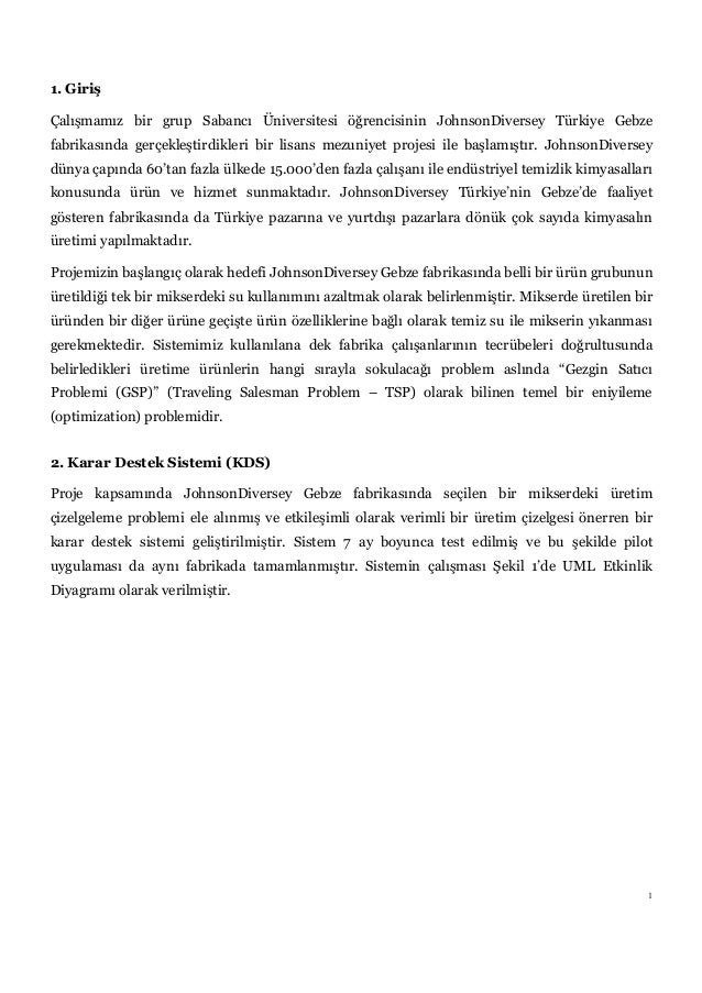 Kimya Sanayinde Su Tasarrufu Icin Karar Destek Sistemi