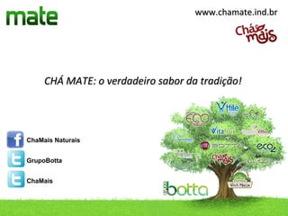 www.chamate.ind.br




     CHÁ MATE: o verdadeiro sabor da tradição!




ChaMais Naturais


GrupoBotta


ChaMais



    contato@chamate.ind.br / Telefone: (49) 3433.0100
 