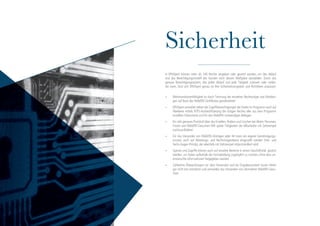 In ERVXpert können mehr als 100 Rechte vergeben oder gesetzt werden, um den Ablauf
und das Berechtigungsmodell des Kunden nach dessen Maßgabe abzubilden. Durch das
genaue Berechtigungssystem, das jeden Ablauf und jede Tätigkeit zulassen oder verbie-
ten kann, lässt sich ERVXpert genau an Ihre Sicherheitsvorgaben und Richtlinien anpassen.
– Mehrmandantenfähigkeit ist durch Trennung der einzelnen Rechtsträger und Abteilun-
gen auf Basis des WebERV-Zertifikates gewährleistet
– ERVXpert verwaltet neben der Zugriffsberechtigungen der Daten im Programm auch auf
Fileebene mittels NTFS-Authentifizierung die nötigen Rechte aller aus dem Programm
erstellten Dokumente und für den WebERV notwendigen Beilagen
– Ein sehr genaues Protokoll über das Erstellen, Ändern und Löschen bei Akten, Personen,
Fristen und WebERV-Gesuchen hilft später Tätigkeiten der Mitarbeiter mit Zeitstempel
nachzuvollziehen
– Für das Versenden von WebERV-Anträgen jeder Art kann ein eigener Genehmigungs-
prozess auch auf Abteilungs- und Rechtsträgerebene eingestellt werden (Vier- und
Sechs-Augen-Prinzip), der ebenfalls mit Zeitstempel mitprotokolliert wird
– Sperren und Zugriffe können auch auf einzelne Bereiche in einem Geschäftsfall gesetzt
werden, um Daten außerhalb der Fachabteilung zugänglich zu machen, ohne dass un-
erwünschte Informationen freigegeben werden
– Zahlreiche Überprüfungen vor dem Versenden und ein Eingabeassistent lassen Fehler
gar nicht erst entstehen und vermeiden das Versenden von inkorrekten WebERV-Gesu-
chen
Sicherheit
 