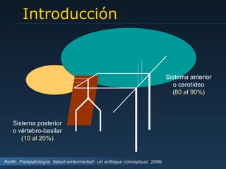 Introducción Sistema posterior o vértebro-basilar ( 10 al 20%) Sistema anterior o carotídeo ( 80 al 90%) Porth.  Fisiopatología. Salud-enfermedad: un enfoque conceptual . 2006 
