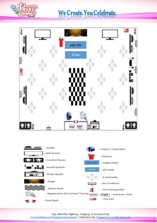 054, Maharlika Highway, Talugtug, 3118, Nueva Ecija
www.facebook.com/Vegaseventscompany | 0936-923-2294 |vegasevents2009@yahoo.com
 