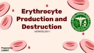 Erythrocyte
Production and
Destruction
HEMATOLOGY 1
Prepared by:
LGGRMT
 