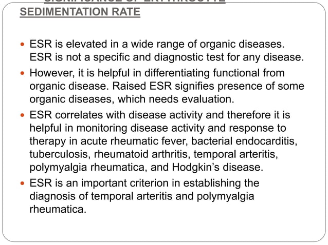 Erythrocyte sedimentation rate (ESR).pptx | Blood Disorders | Diseases ...