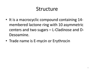 Erythromycin- Structure and Production | PPTX