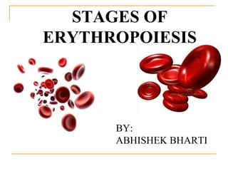 STAGES OF
ERYTHROPOIESIS
BY:
ABHISHEK BHARTI
 