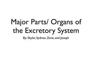Major Parts/ Organs of
the Excretory System
   By: Skylar, Sydnee, Zane, and Joseph
 