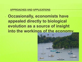 APPROACHES AND APPLICATIONS
- Occasionally, economists have
appealed directly to biological
evolution as a source of insight
into the workings of the economy.
 