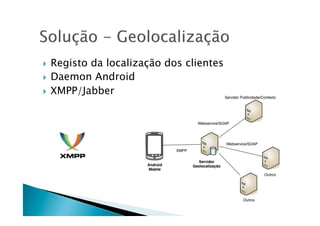   Registo da localização dos clientes
  Daemon Android

  XMPP/Jabber
 
