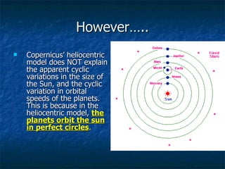 However….. Copernicus’ heliocentric model does NOT explain the apparent cyclic variations in the size of the Sun, and the cyclic variation in orbital speeds of the planets.  This is because in the heliocentric model,  the planets orbit the sun in perfect circles . 