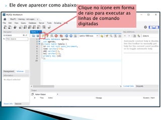  Ele deve aparecer como abaixo:
Clique no ícone em forma
de raio para executar as
linhas de comando
digitadas
 