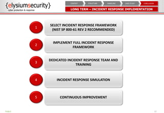 LONG TERM – INCIDENT RESPONSE IMPLEMENTATION
37
CONCLUSIONCASE STUDYHANDLINGSTRUCTURECONTEXT
SELECT INCIDENT RESPONSE FRAMEWORK
(NIST SP 800-61 REV 2 RECOMMENDED)
1
IMPLEMENT FULL INCIDENT RESPONSE
FRAMEWORK
2
DEDICATED INCIDENT RESPONSE TEAM AND
TRAINING
3
INCIDENT RESPONSE SIMULATION4
CONTINUOUS IMPROVEMENT5
PUBLIC
 