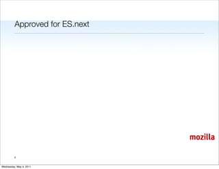 Approved for ES.next




                                mozilla

         4


Wednesday, May 4, 2011
 