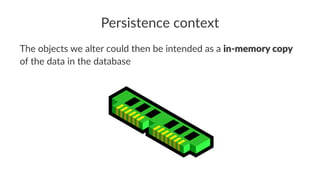 Persistence context
The objects we alter could then be intended as a in-memory copy
of the data in the database
 