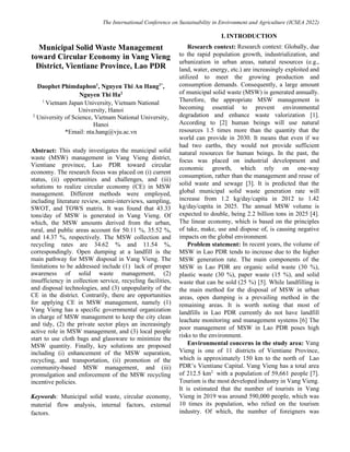 Municipal solid waste management toward circular economy in Vang Vieng ...