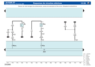 18-320E OT
Motor Eletrônico Cummins ISC
Esquemas de circuitos elétricos 12-39
am	=	amarelo
az	 =	azul
br	 =	branco
cz	 =	cinza
lr	 =	laranja
ma	=	marrom
pr	 =	preto
vd	 =	verde
vi	 =	violeta
vm	=	vermelho
Sensor do nível da água de arrefecimento, sensor de restrição do filtro de ar, lâmpada de advertência
 