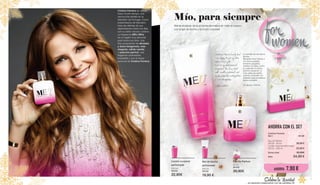 Cristina Ferreira es, desde
hace mucho tiempo, una
reconocida estrella en la
televisión de Portugal. Como
presentadora de televisión,
hace las delicias de sus
espectadores todos los días,
con su estilo natural y ameno.
La fragrancia MEU (Mío)
es un regalo muy personal
para todos sus fans. Una
fina composción de afrutada
y dulce bergamota, rosa
elegante, cálida vainilla
y seductor pachuli: una
fragancia cautivadora,
irresistible y con el toque
personal de Cristina Ferreira.
Cristina Ferreira
Set I	30128	
Eau de Parfum
30120 · 50 ml	 39,90 €
Loción corporal perfumada	
30125 · 200 ml 22,90 €
Suma total	 62,80€
Solo	 54,90 €
AHORRA CON EL SET
AHORRA 7,90 €
Loción corporal
perfumada
200 ml
30125
22,90€
Gel de ducha
perfumado
200 ml
30124
19,90 €
Eau de Parfum
50 ml
30120
39,90€
for
women
Siente el placer de la armonía aromática en todo el cuerpo,
con el gel de ducha y la loción corporal!
Mío, para siempre
Celebra la Navidad
La navidad es una época
familiar.
Me gusta hacer felices a
mis seres queridos
teniendo pequeños
detalles con ellos, como
por ejemplo mi primer
perfume personal. La
nota cálida de vainilla,
pachulí y el ámbar nos
preparan para la reflexiva
época navideña.
Un abrazo, Cristina
... en estrecha colaboración con las estrellas LR
6 7
 