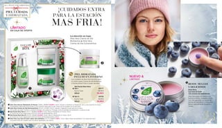 	
	
ALL I WANT FOR CHRISTMAS
33
		 ¡CUIDADOS EXTRA 	
PARA LA ESTACIÓN
	 MAS FRIA!
La elección es tuya:
Aloe Vera Crema de Día
Multiactiva o Aloe Vera
Crema de Día Extranutritiva
LIMITADO
EN CAJA DE OFERTA
	Aloe Vera Serum Hidratante 24 Horas: 20685 | 28,90 € 24,90 € | 30 ml | Ayuda a mantener la hidratación de tu cara durante 24 horas |
Propiedades especiales que ayudan a una nutrición ideal para la piel | Evita que te quedes con la piel seca.
	Aloe Vera Crema de Día Extranutritiva: 20740 | 24,90€ | 50 ml | Hidrata y regenera la piel seca de la cara |
Con aceite de argón nutritivo y extracto biológico de aceituna | Protege contra la pérdida de hidratación y suaviza la piel.
	Set Facial Aloe Vera I: 20777 | 63,90 € 54,90 € | Inclui: Serum Hidratante 24 Horas, 30 ml
& Crema de noche regenerativa 50ml & Crema de día Multiactiva, 50ml.
	Set Facial Aloe Vera II: 20735 | 63,90 € 54,90 € | Inclui: Serum Hidratante 24 Horas, 30 ml
& Crema de noche regenerativa 50ml & Crema de Día Extranutritiva, 50ml.
	Aloe Vera Lip Care & Color sabor del arándano: 20773 | 8,90 € 7,90 € | 10 ml | Sabor dulce de arándano | Un toque de rosa |
Una dosis extra de cuidado para los labios agrietados de invierno.
PIEL CUIDADA
Y HIDRATADA
		 PIEL HIDRATADA
INCLUSO EN INVIERNO
Los cuidados de Aloe Vera favoritos para 		
un rostro suave: Crema de día Multiactiva 		
o Extranutritiva? Eres tú quien decides! 	
		 Set Facial Aloe Vera
	 	Set I 	 20777
Suma Total 	 74,70 €
	 SÓLO 	 54,90 €
	 	Set II	 20735
Suma Total 	 74,70 €
	 SÓLO 	 54,90 €
D
O
NATIVO 1 EU
R
O
	BESOS DULCES
	 Y DELICIOSOS
	 Aloe Vera
	 Lip Care & Color
con aroma de arándanos
	 Aloe Vera para los labios con 	
	 aroma a mirtilo, cuidado y color 	
		con una garantía: un toque de 	
	 aroma de arándano y rosa para 	
	 labios naturalmente rosados y 	
	olores.
NUEVO &
LIMITADO
 