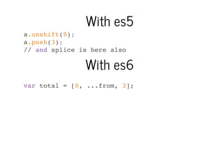 With es5
a.unshift(0);
a.push(3);
// and splice is here also

With es6

var total = [0, ...from, 3];

 