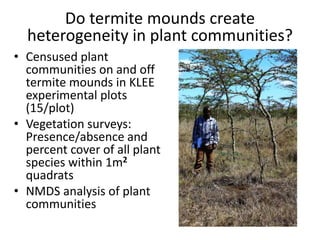 Do termite mounds create 
heterogeneity in plant communities? 
• Censused plant 
communities on and off 
termite mounds in...