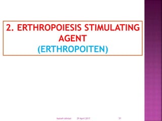 2. ERTHROPOIESIS STIMULATING
AGENT
(ERTHROPOITEN)
29 April 2017 31Nabieh Alhilali
 