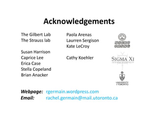 Acknowledgements
The Gilbert Lab
The Strauss lab
Susan Harrison
Caprice Lee
Erica Case
Stella Copeland
Brian Anacker
Webpage: rgermain.wordpress.com
Email: rachel.germain@mail.utoronto.ca
Paola Arenas
Laurren Sergison
Kate LeCroy
Cathy Koehler
 
