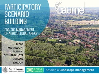 EDINBURG H
7.9.2016 • session 8
Landscape management
RIZZO et al.
Participatory scenario building
RIZZO
MARRACCINI
FILIPPINI
GENNAI-SCHOTT
JOHANY
LARDON
Session 8 Landscape management
 