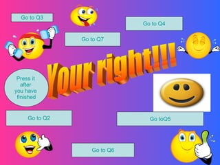 Your right!!! Go to Q2 Go to Q3 Go to Q4 Go toQ5 Go to Q6 Go to Q7 Press it  after  you have  finished 