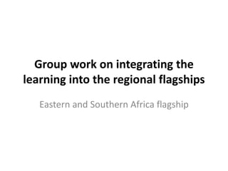 Group work on integrating the
learning into the regional flagships
Eastern and Southern Africa flagship
 