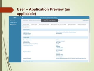 User – Application Preview (as
applicable)
 