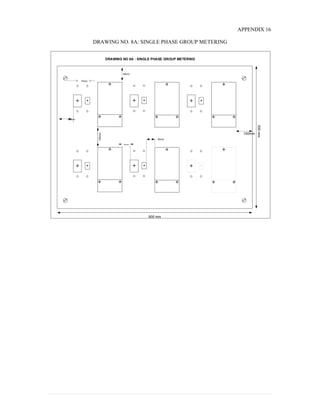 APPENDIX 16
DRAWING NO. 8A: SINGLE PHASE GROUP METERING
500mm
900 mm
130mm
50mm
50mm
90mm
75mm
100mm
100mm
DRAWING NO 8A : SINGLE PHASE GROUP METERING
APPENDIX 17
 