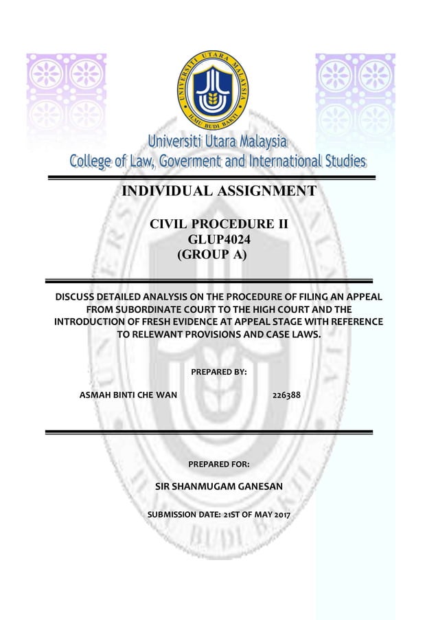 CIVIL PROCEDURE PROCEDURE OF FILING AN APPEAL FROM SUBORDINATE COURT 