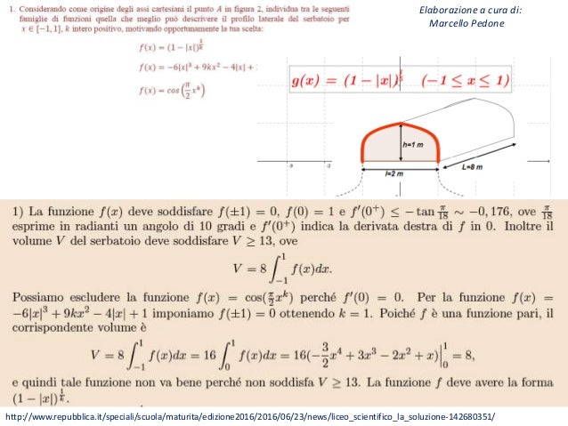 Esame di stato 2016. Soluzioni della Prova di matematica