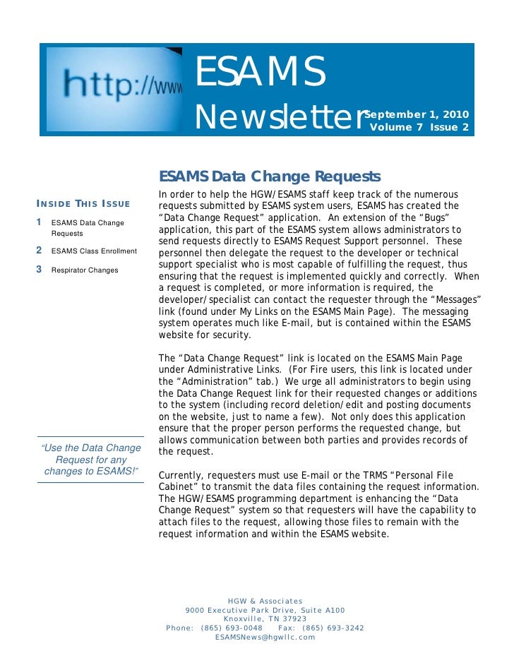 Esams Newsletter Sept 2010