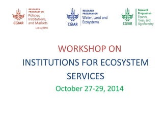 WORKSHOP ON
INSTITUTIONS FOR ECOSYSTEM
SERVICES
October 27-29, 2014
 