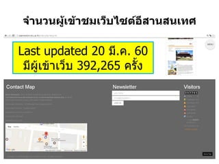 จำนวนผู้เข้ำชมเว็บไซต์อีสำนสนเทศ
Last updated 20 มี.ค. 60
มีผู้เข้าเว็บ 392,265 ครั้ง
 