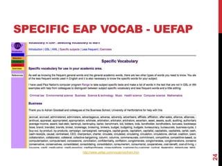 SPECIFIC EAP VOCAB - UEFAP




          http://www.uefap.com/vocab/vocfram.htm




                                      ...