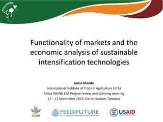 Functionality of markets and the
economic analysis of sustainable
intensification technologies
Julius Manda
International Institute of Tropical Agriculture (IITA)
Africa RISING ESA Project review and planning meeting
11 – 12 September 2019, Dar es Salaam, Tanzania
 