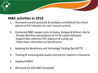 Monitoring and Evaluation  2019 activities and workplan for 2020