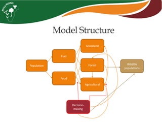 Population
Fuel
Food
Grassland
Forest
Agricultural
Decision-
making
Wildlife
populations
Model Structure
 