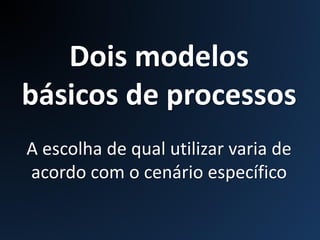 Dois modelos
básicos de processos
A escolha de qual utilizar varia de
acordo com o cenário específico
 