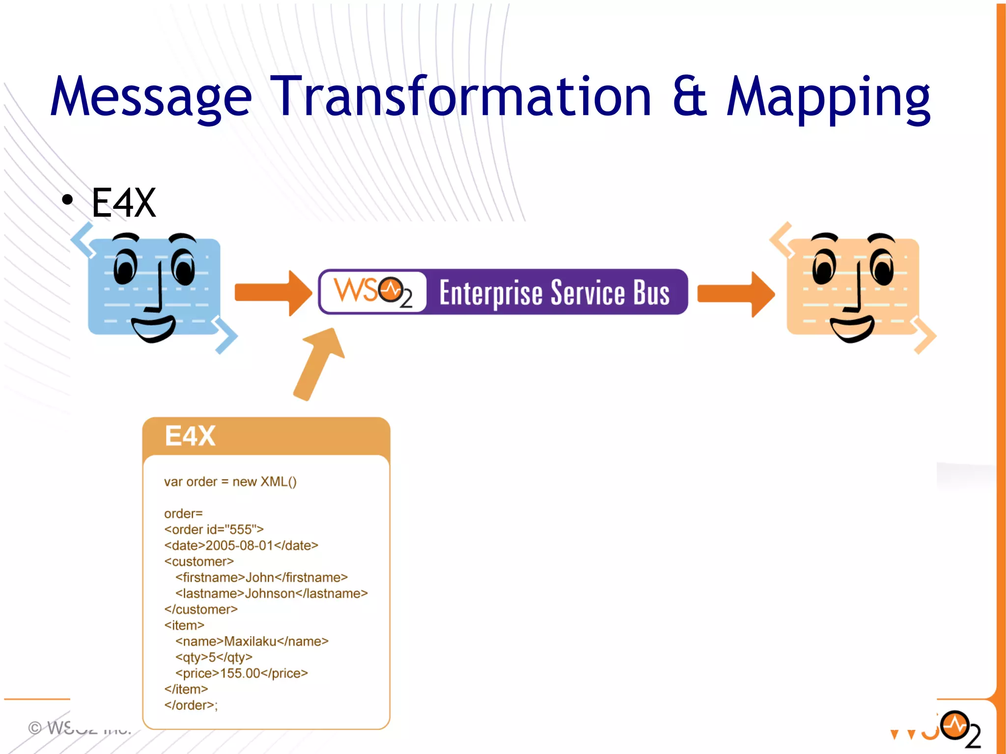 Message Transformation & Mapping

    E4X




                                   26
 
